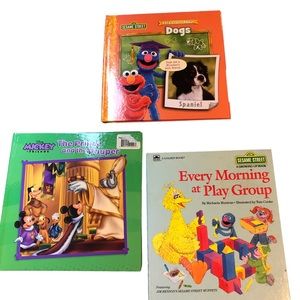 SESAME STREET & DISNEY 3 Hardcover Books A Golden Book & 2 Picture Story books